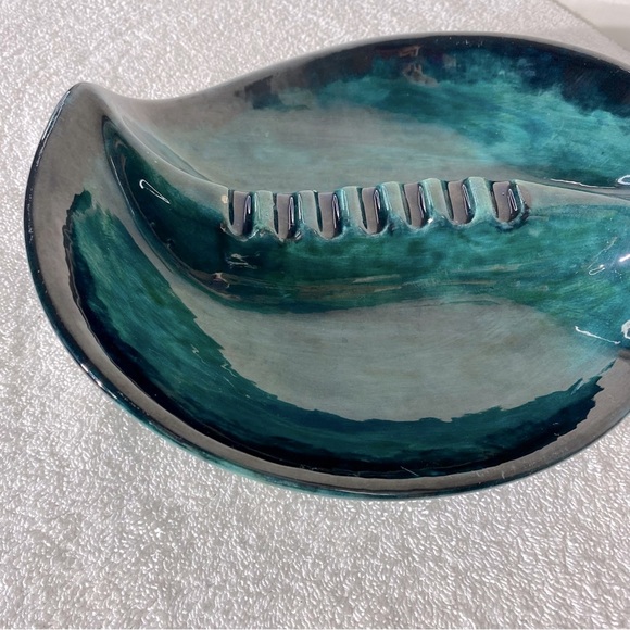 Vintage Handmade Green Black Painted Ceramic Ashtray Trinket Dish Art Decor - Picture 7 of 16